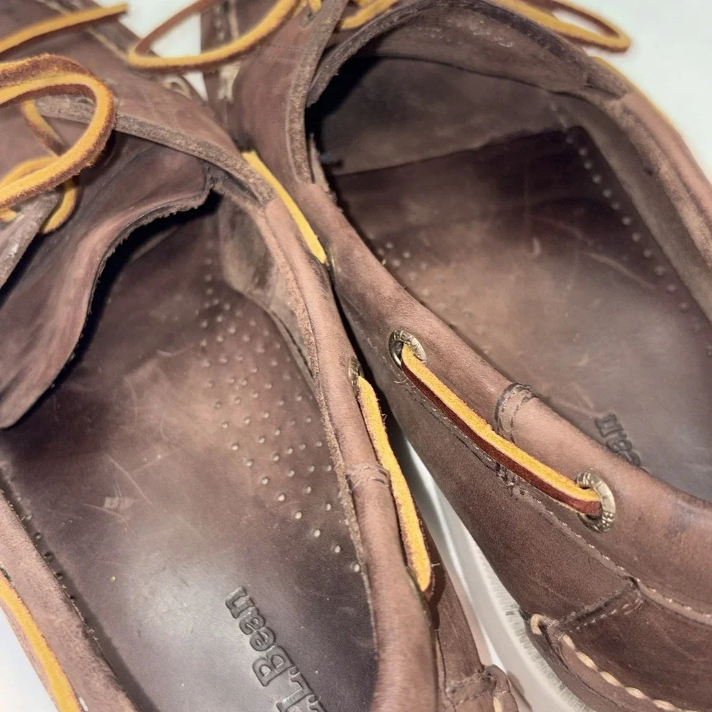 LL Bean Casco Bay Leather Boat Shoes Mens US 10.5‎ D Brown Moccasin Loafers
